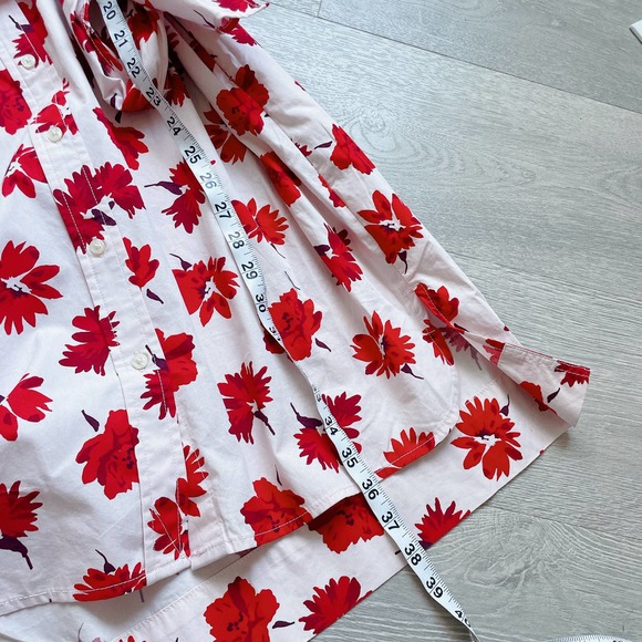 [SOLD] Floral Wrap Shirt Dress Womens XS White Red - Picture 12 of 13